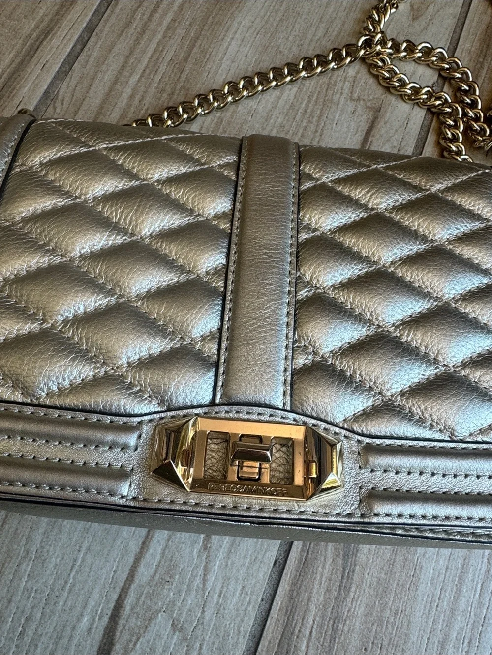 Rebecca Minkoff Quilted Metallic Gold Chain Crossbody